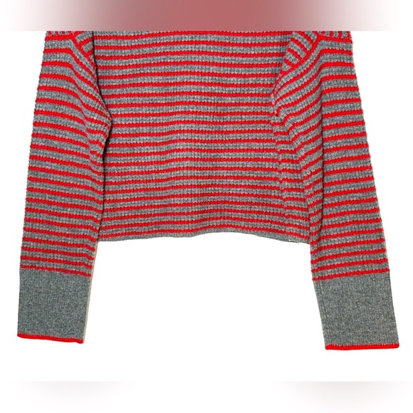 NWT Madewell Merino Wool Waffle-Knit Turtleneck, Gray & Red Stripe, Sizes M & L - Picture 6 of 10